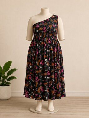 Torrid Leopard Leaves One Shoulder Midi Dress 2X NWT